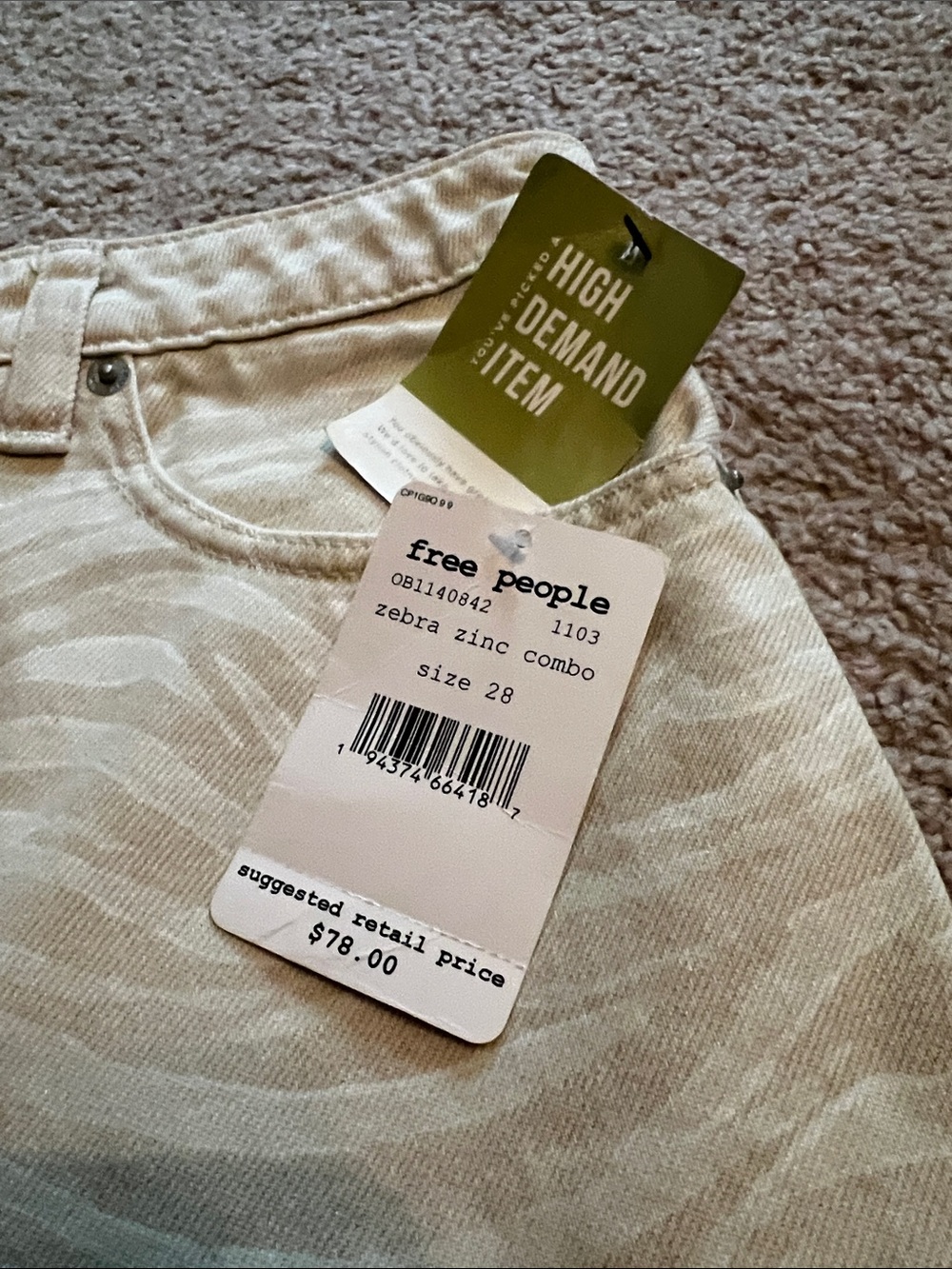 Free People High-Rise Skirt in Cream Zebra Print
